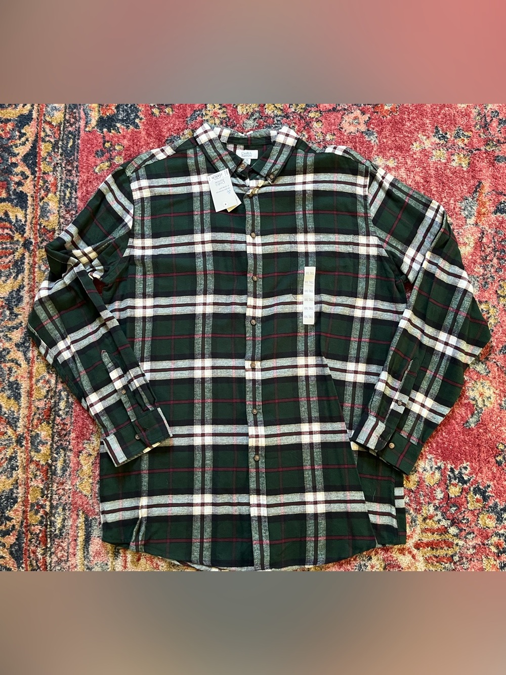 croft & barrow Dark Green Plaid Button-Down Flannel Mens XXL tall *NWT
